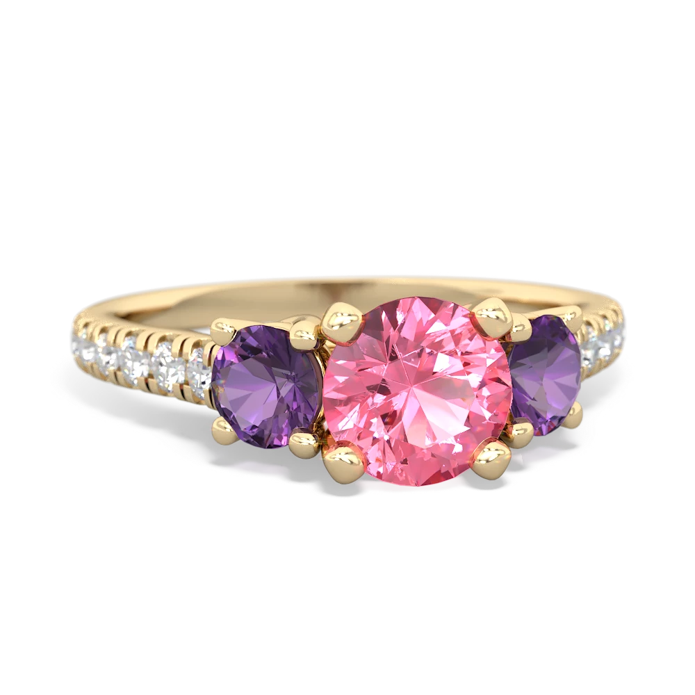 Lab Pink Sapphire Pave Trellis 14K Yellow Gold ring R5500