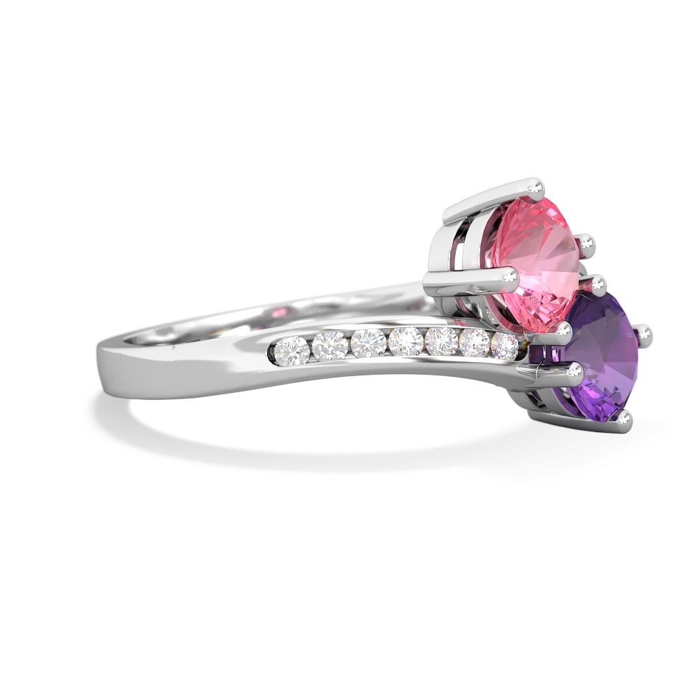 Lab Pink Sapphire Channel Set Two Stone 14K White Gold ring R5303