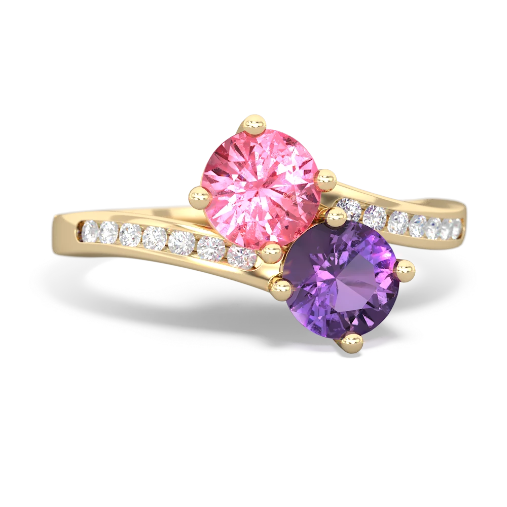 Lab Pink Sapphire Channel Set Two Stone 14K Yellow Gold ring R5303