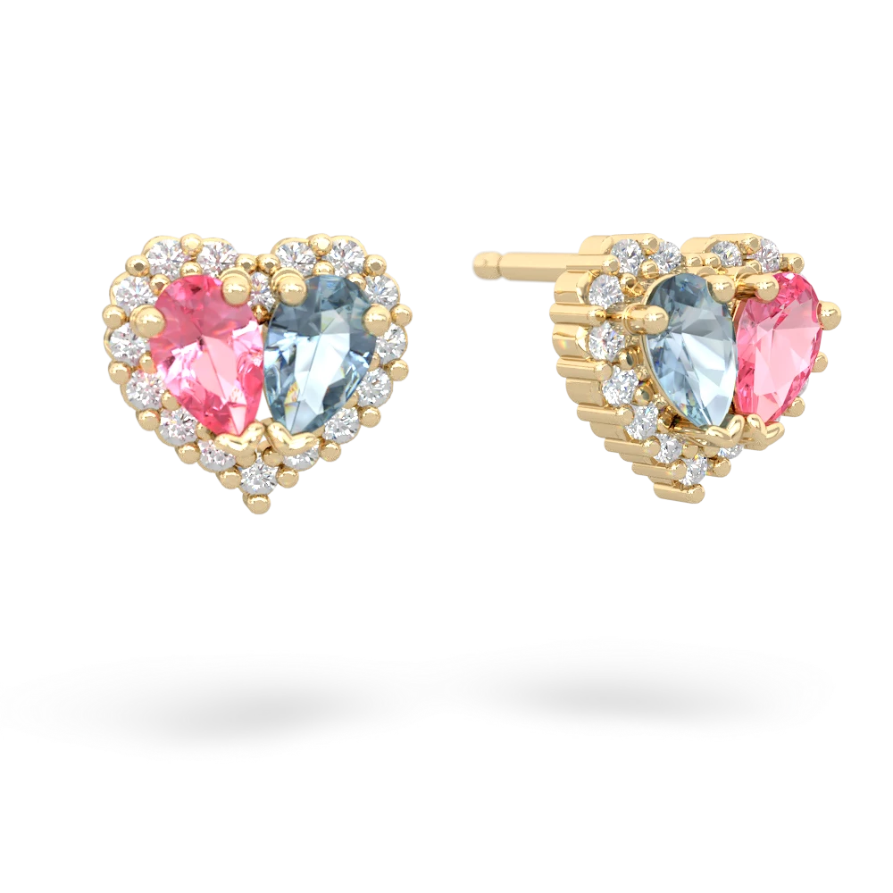 Lab Pink Sapphire Halo 14K Yellow Gold earrings E7008