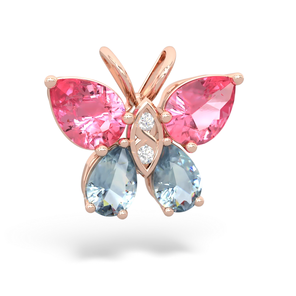 Lab Pink Sapphire Butterfly 14K Rose Gold pendant P2215