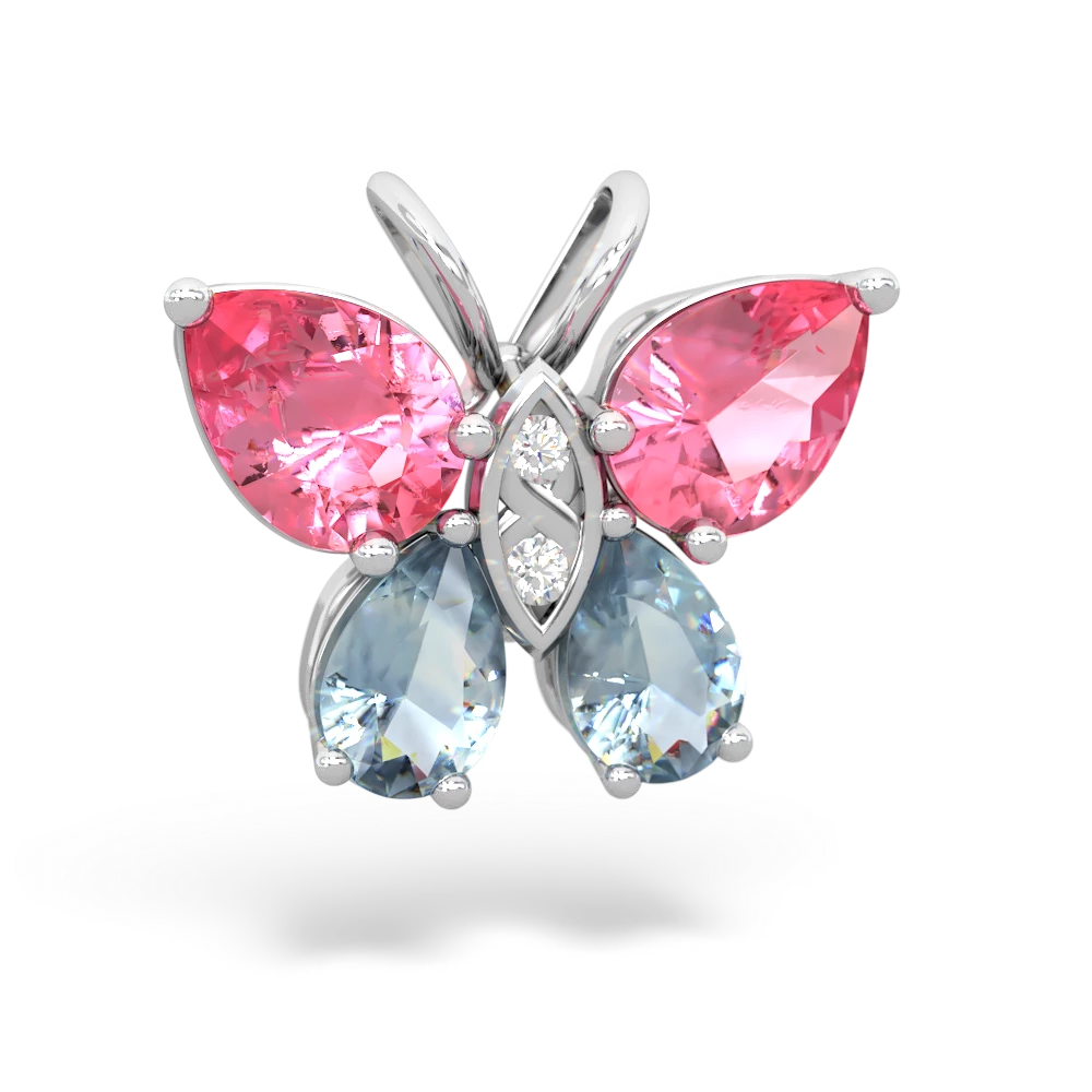 Lab Pink Sapphire Butterfly 14K White Gold pendant P2215