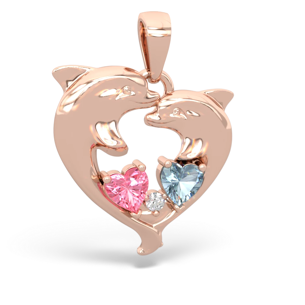 Lab Pink Sapphire Dolphin Heart 14K Rose Gold pendant P5820