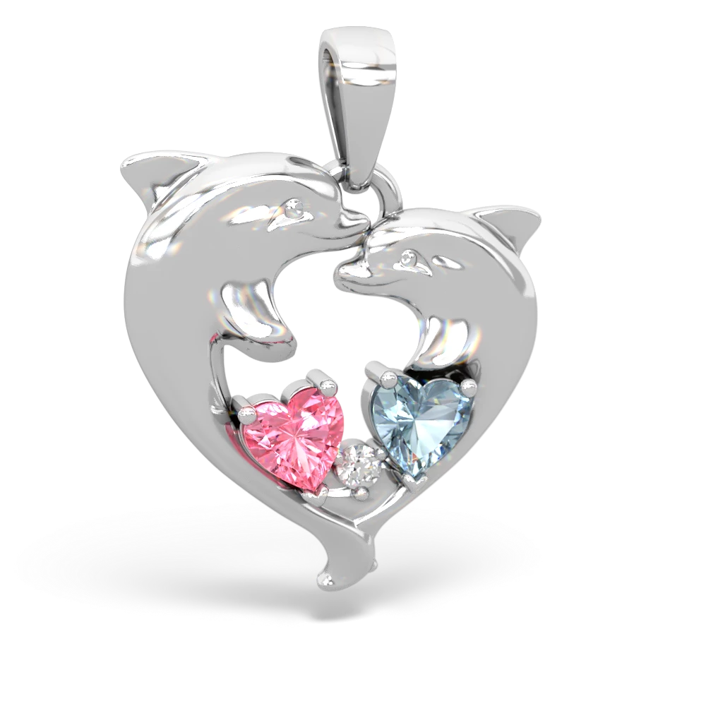 Lab Pink Sapphire Dolphin Heart 14K White Gold pendant P5820