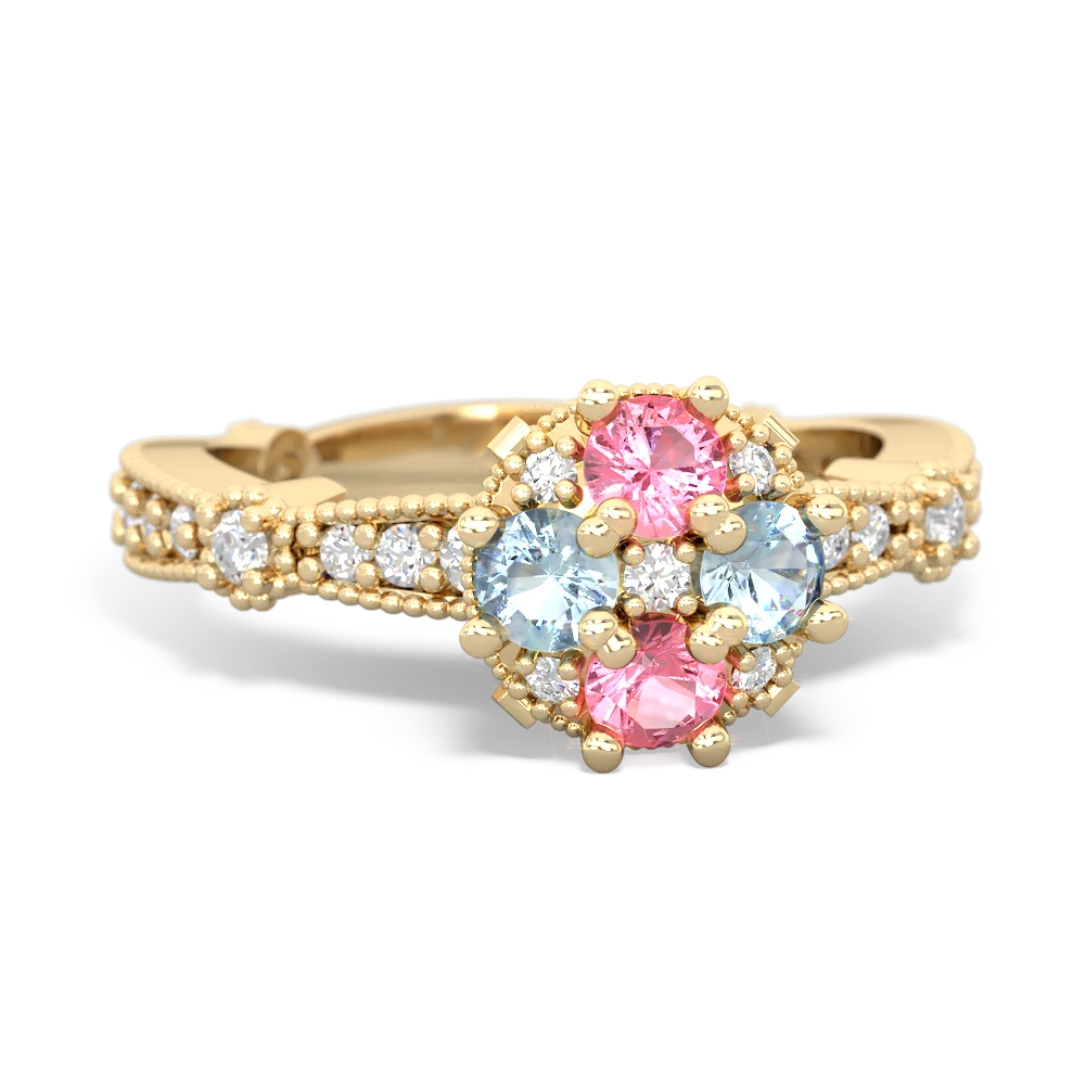 Lab Pink Sapphire Sparkling Tiara Cluster 14K Yellow Gold ring R26293RD