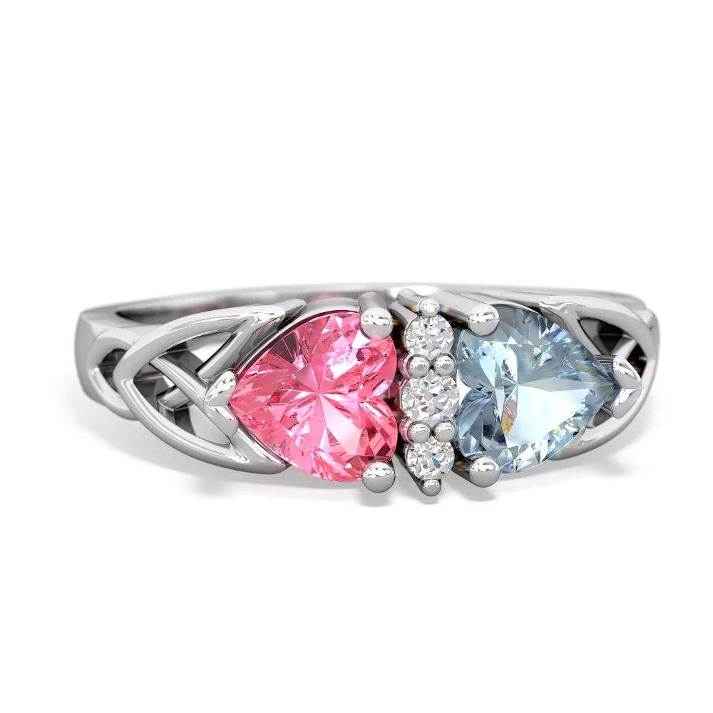 Lab Pink Sapphire Celtic Knot Double Heart 14K White Gold ring R5040