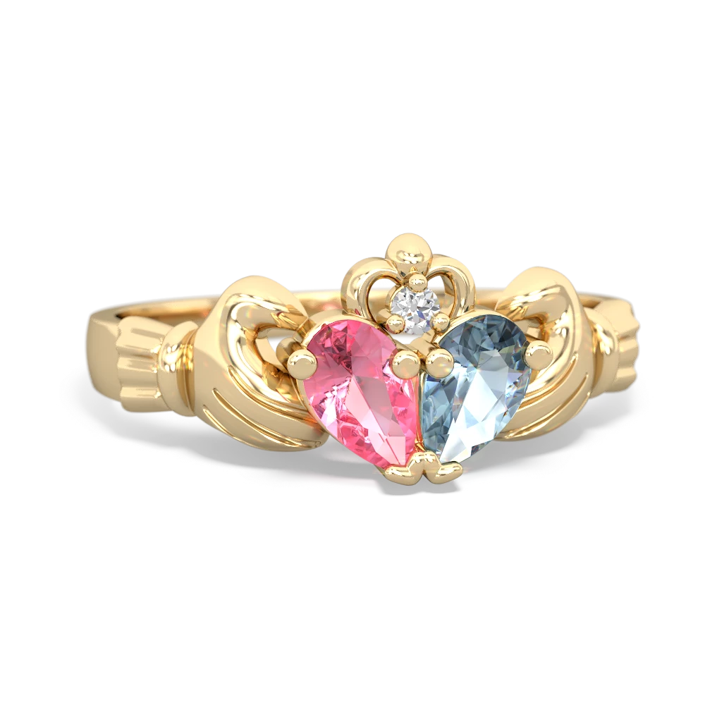 Lab Pink Sapphire 'Our Heart' Claddagh 14K Yellow Gold ring R2388