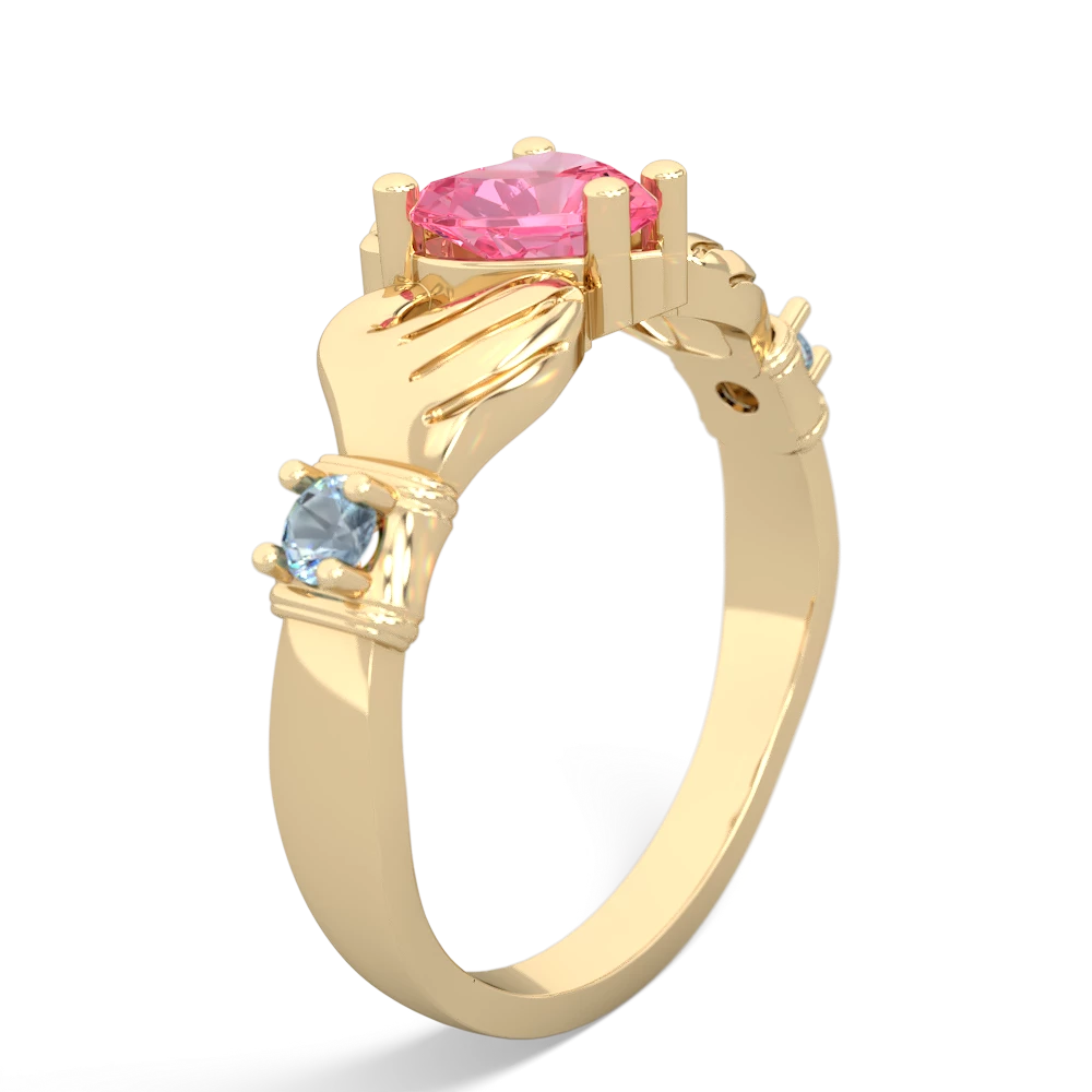 Lab Pink Sapphire Claddagh Keepsake 14K Yellow Gold ring R5245