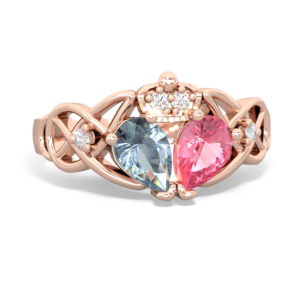 Lab Pink Sapphire 'One Heart' Celtic Knot Claddagh 14K Rose Gold ring R5322