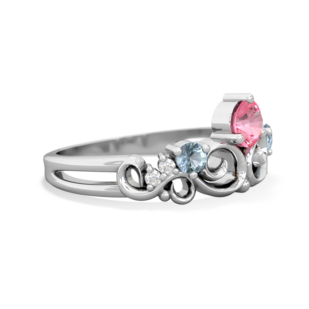 Lab Pink Sapphire Crown Keepsake 14K White Gold ring R5740