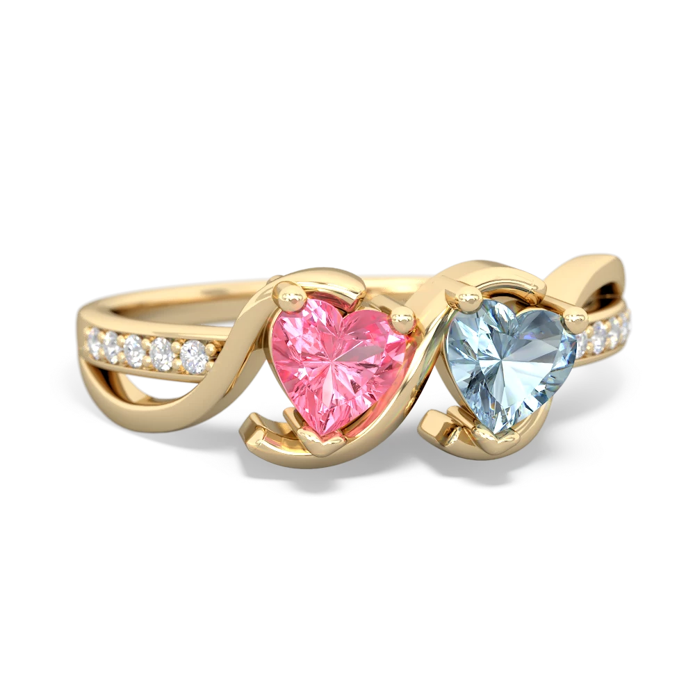 Lab Pink Sapphire Side By Side 14K Yellow Gold ring R3090