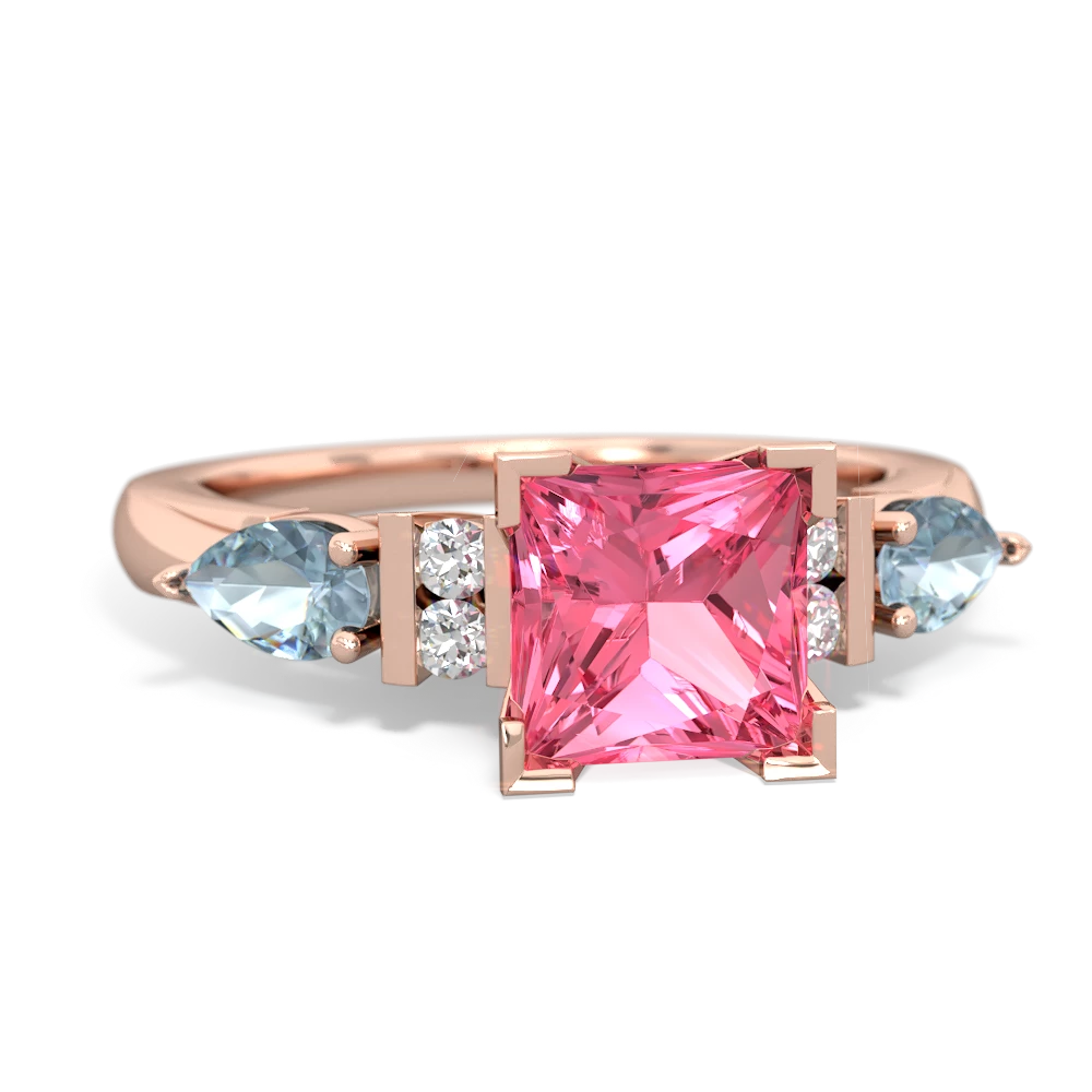 Lab Pink Sapphire 6Mm Princess Eternal Embrace Engagement 14K Rose Gold ring C2002