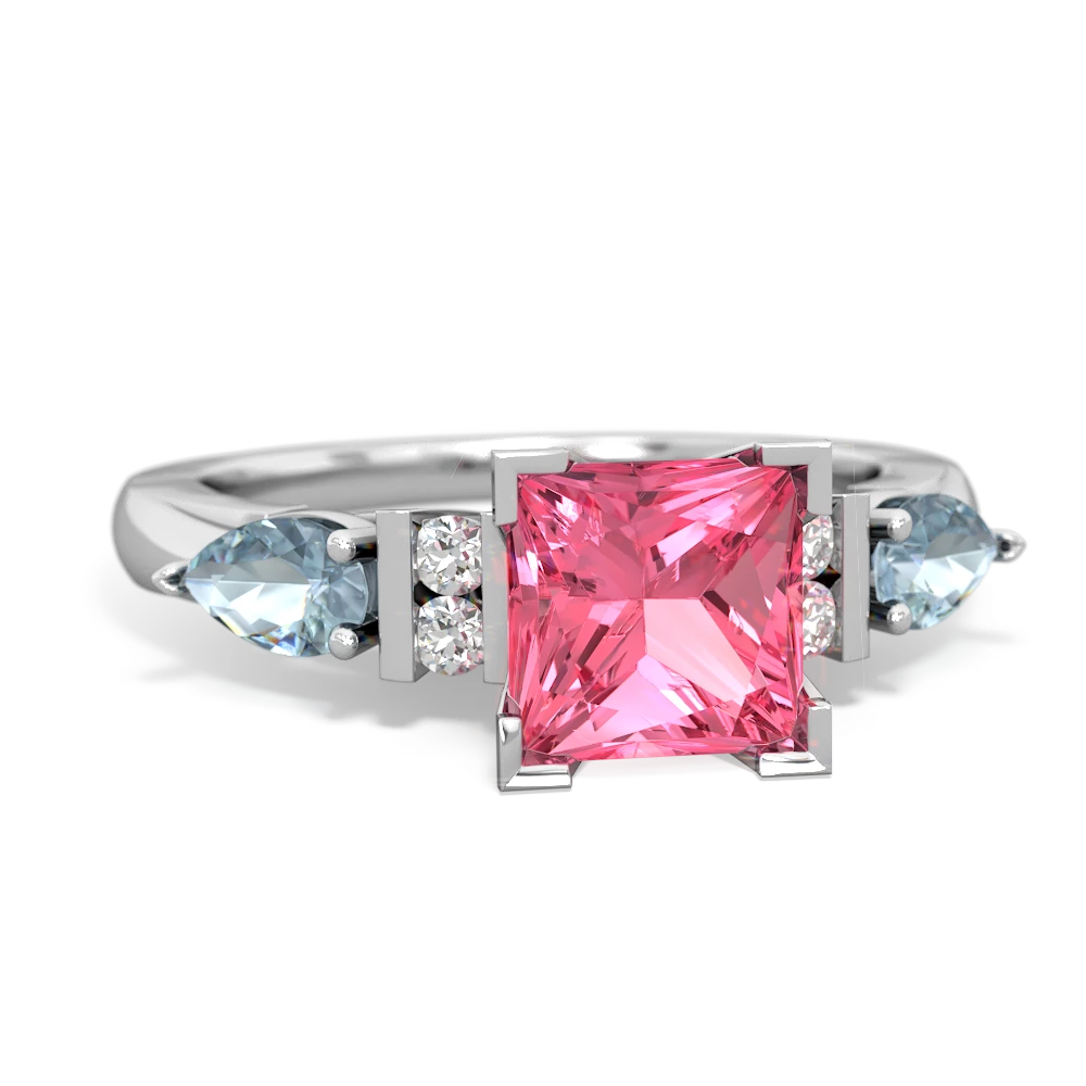 Lab Pink Sapphire 6Mm Princess Eternal Embrace Engagement 14K White Gold ring C2002