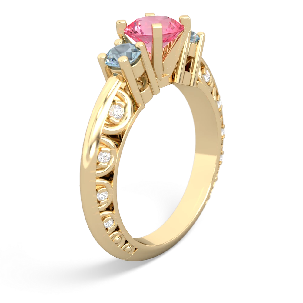 Lab Pink Sapphire Art Deco Eternal Embrace Engagement 14K Yellow Gold ring C2003