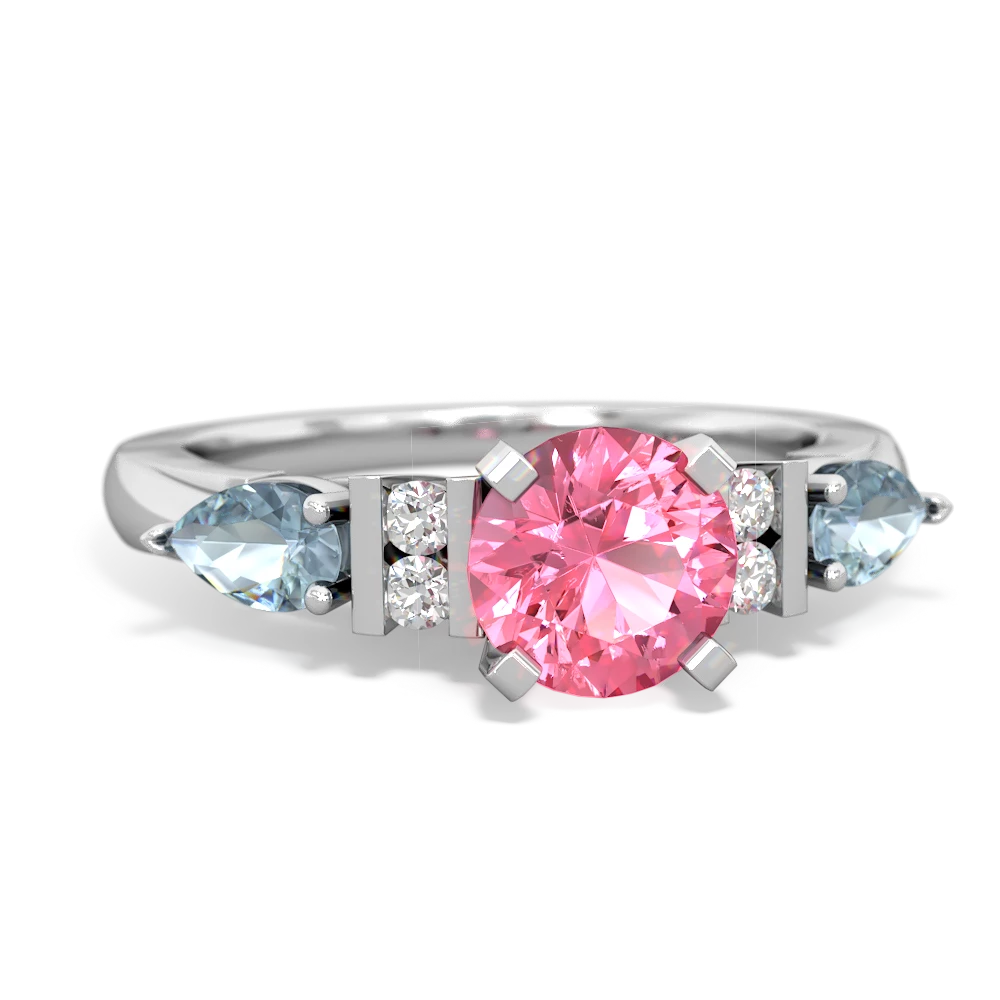 Lab Pink Sapphire 6Mm Round Eternal Embrace Engagement 14K White Gold ring R2005