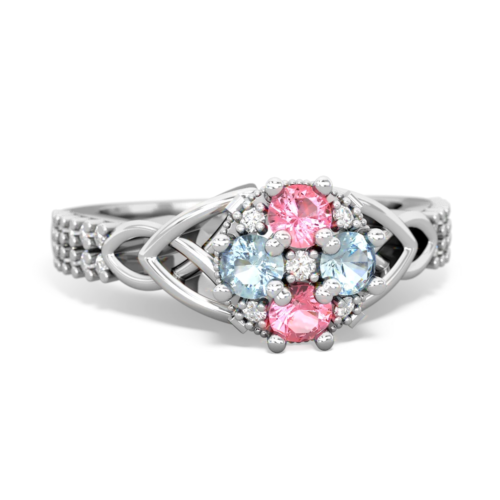 Lab Pink Sapphire Celtic Knot Cluster Engagement 14K White Gold ring R26443RD