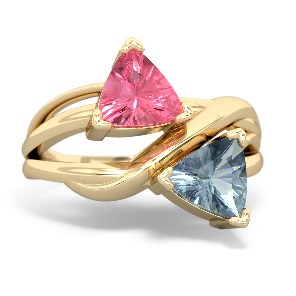 Lab Pink Sapphire Split Band Swirl 14K Yellow Gold ring R2341