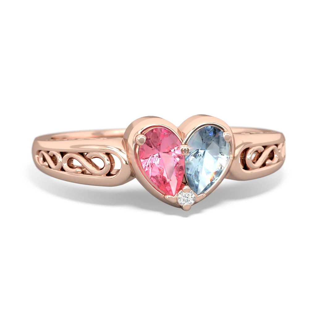 Lab Pink Sapphire Filligree 'One Heart' 14K Rose Gold ring R5070