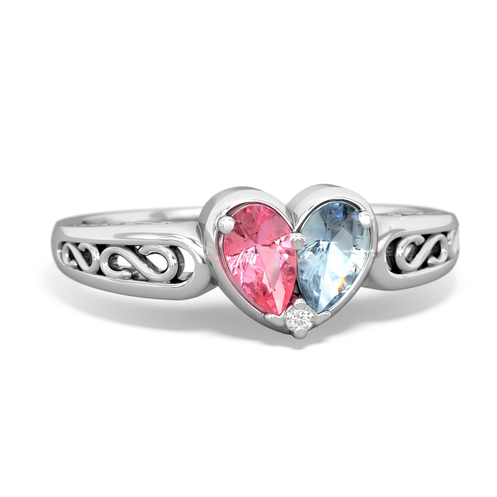 Lab Pink Sapphire Filligree 'One Heart' 14K White Gold ring R5070