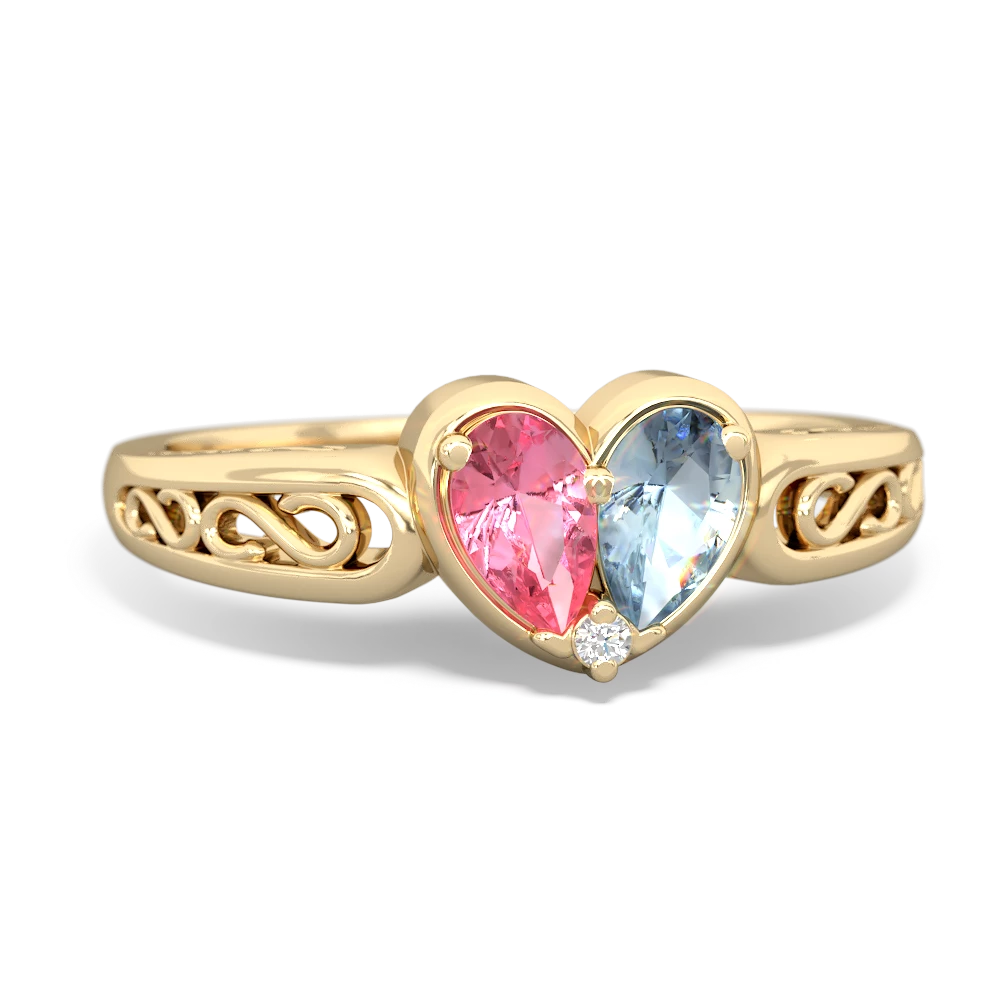 Lab Pink Sapphire Filligree 'One Heart' 14K Yellow Gold ring R5070