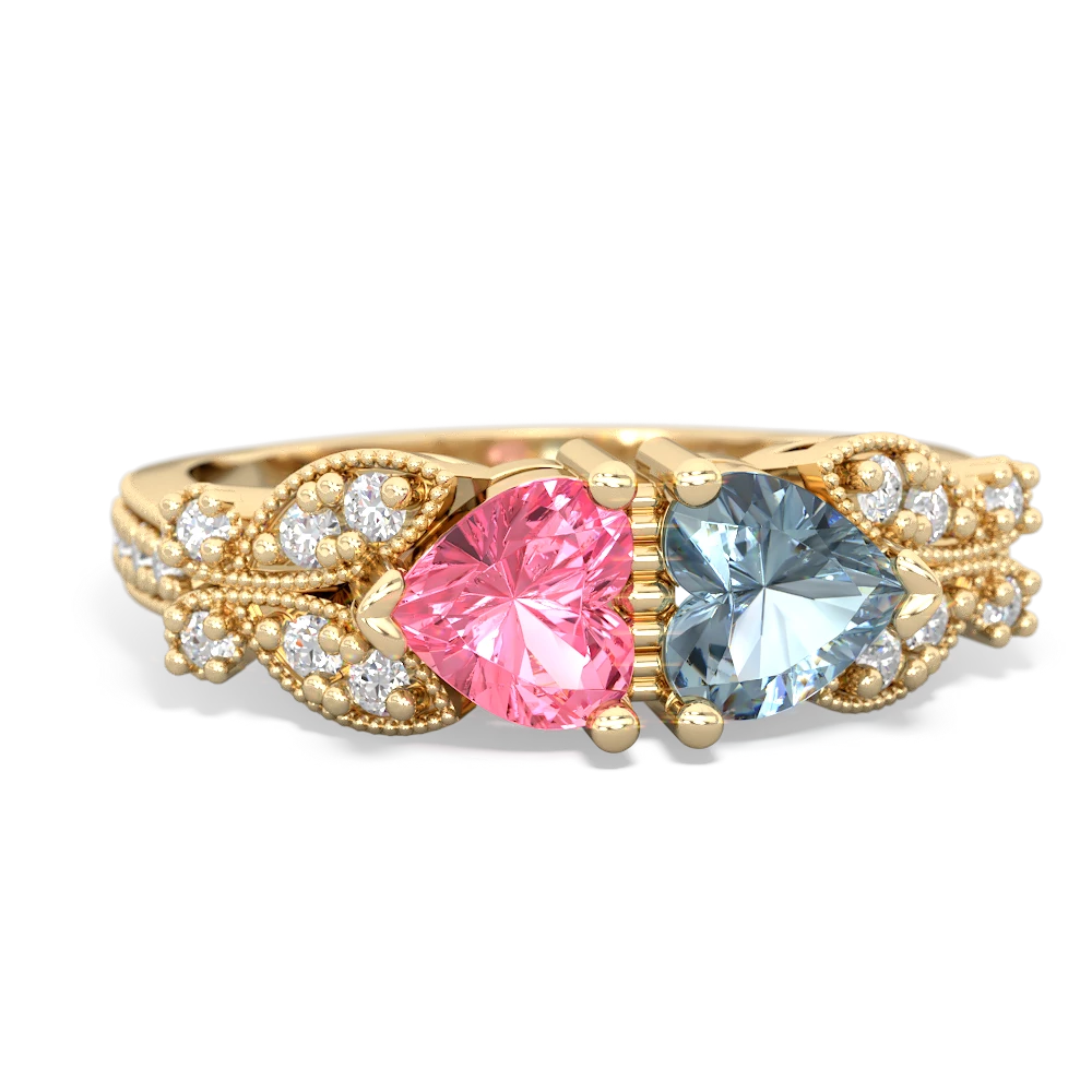 Lab Pink Sapphire Diamond Butterflies 14K Yellow Gold ring R5601