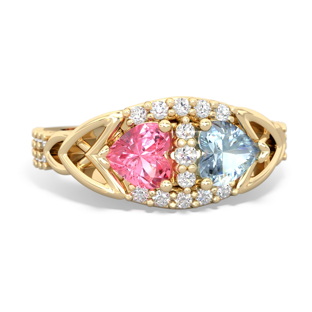 Lab Pink Sapphire Sparkling Celtic Knot 14K Yellow Gold ring R2645