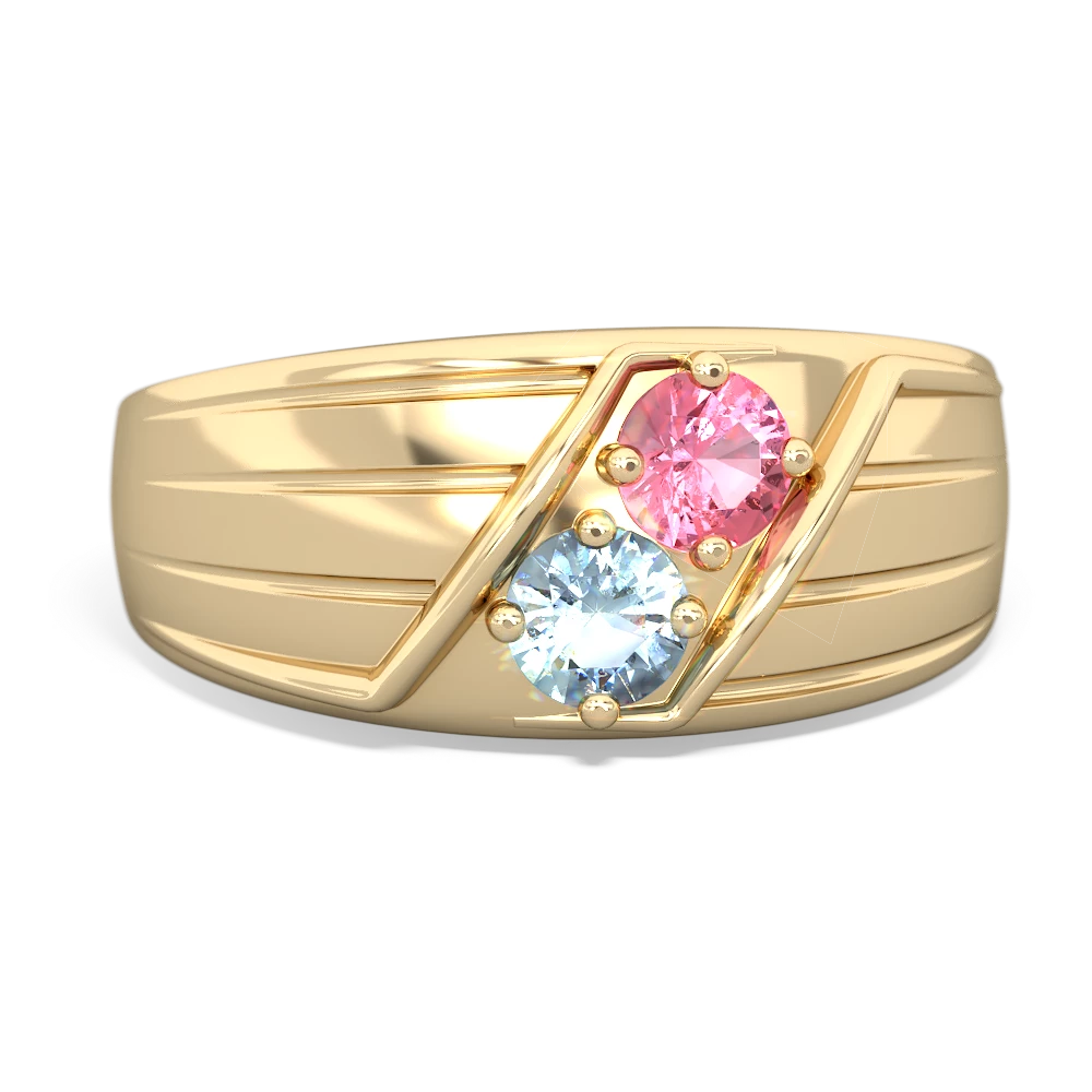 Lab Pink Sapphire Men's Streamline 14K Yellow Gold ring R0460