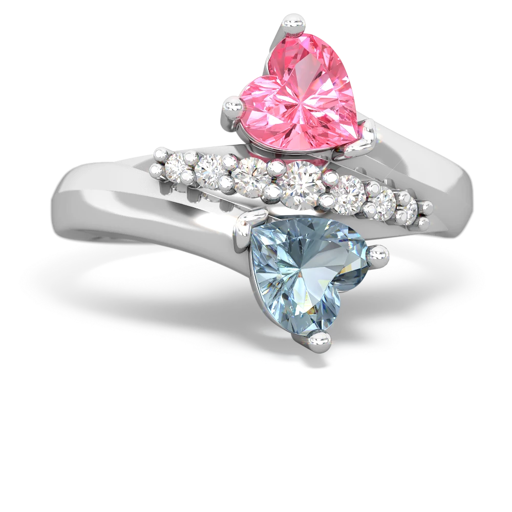 Lab Pink Sapphire Heart To Heart 14K White Gold ring R2064