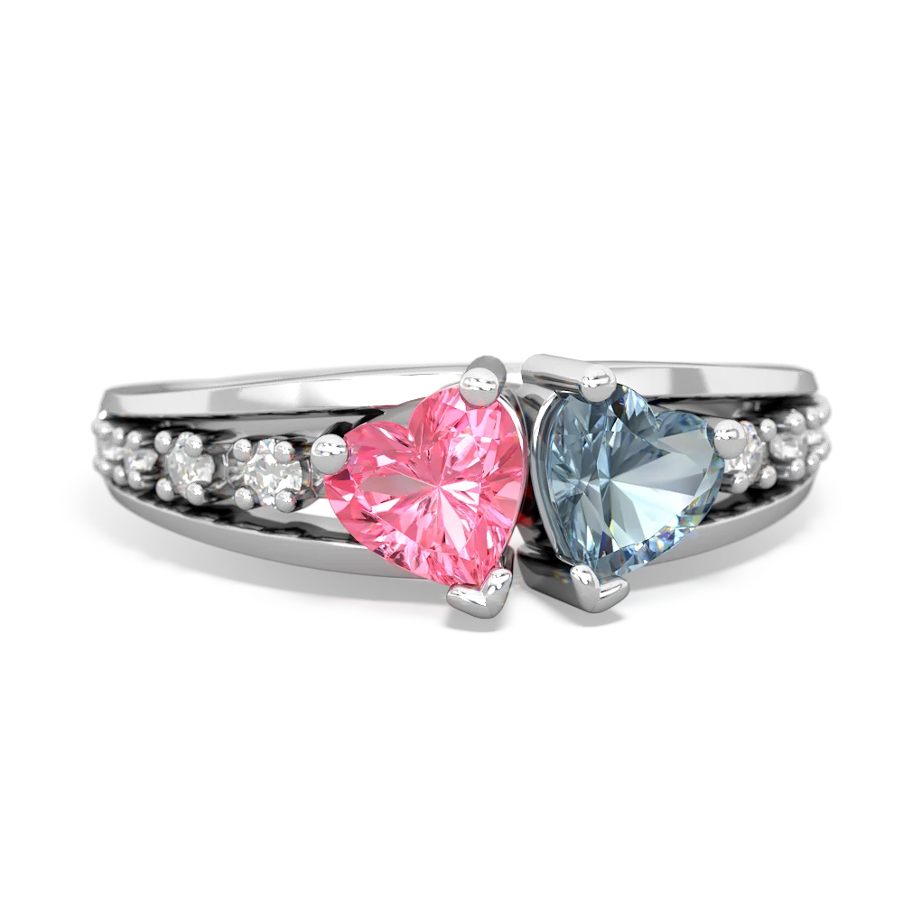 Lab Pink Sapphire Heart To Heart 14K White Gold ring R3342