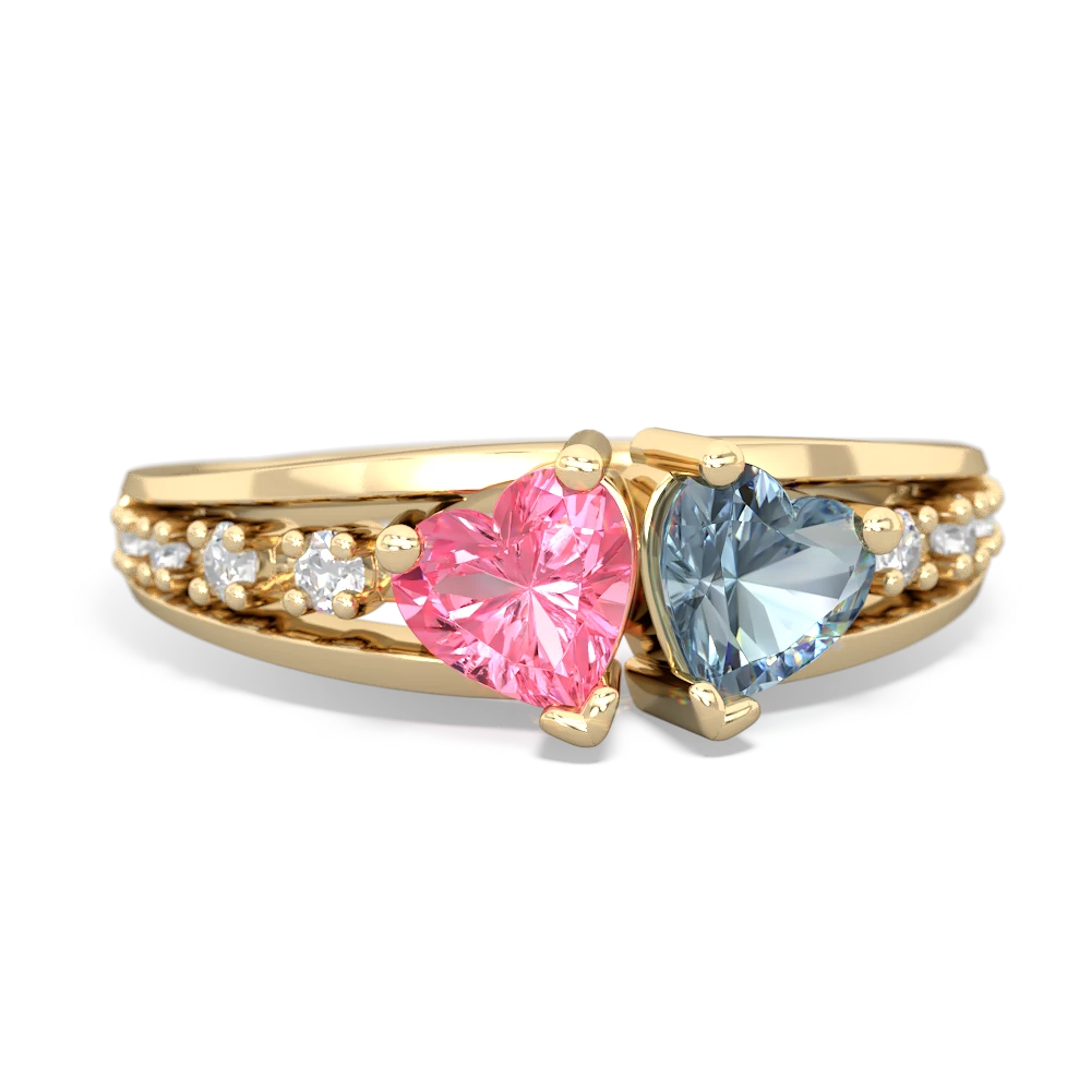 Lab Pink Sapphire Heart To Heart 14K Yellow Gold ring R3342