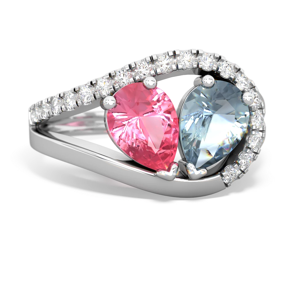 Lab Pink Sapphire Nestled Heart Keepsake 14K White Gold ring R5650
