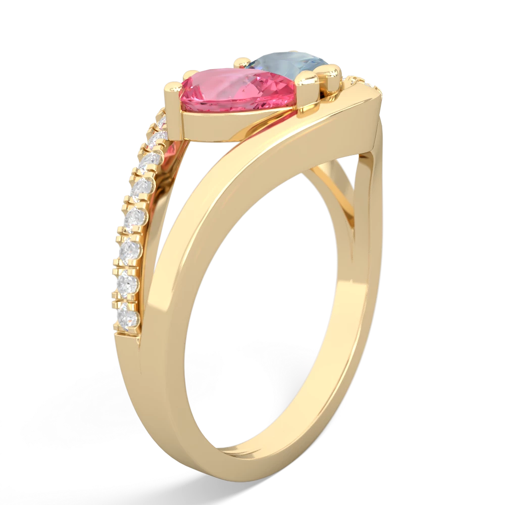 Lab Pink Sapphire Nestled Heart Keepsake 14K Yellow Gold ring R5650