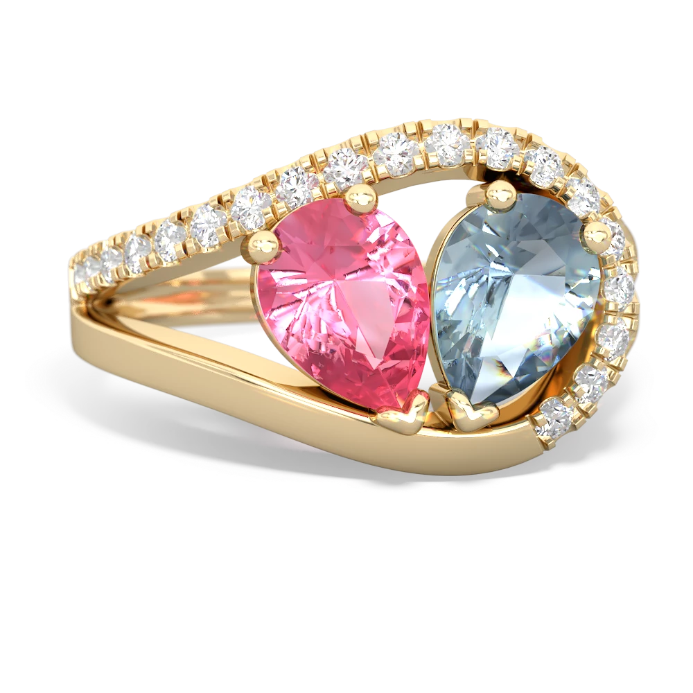 Lab Pink Sapphire Nestled Heart Keepsake 14K Yellow Gold ring R5650