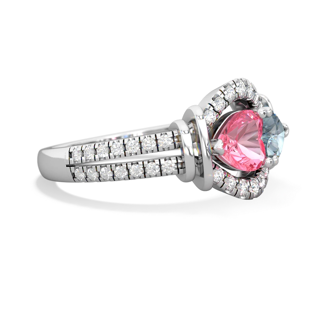 Lab Pink Sapphire Art-Deco Keepsake 14K White Gold ring R5630