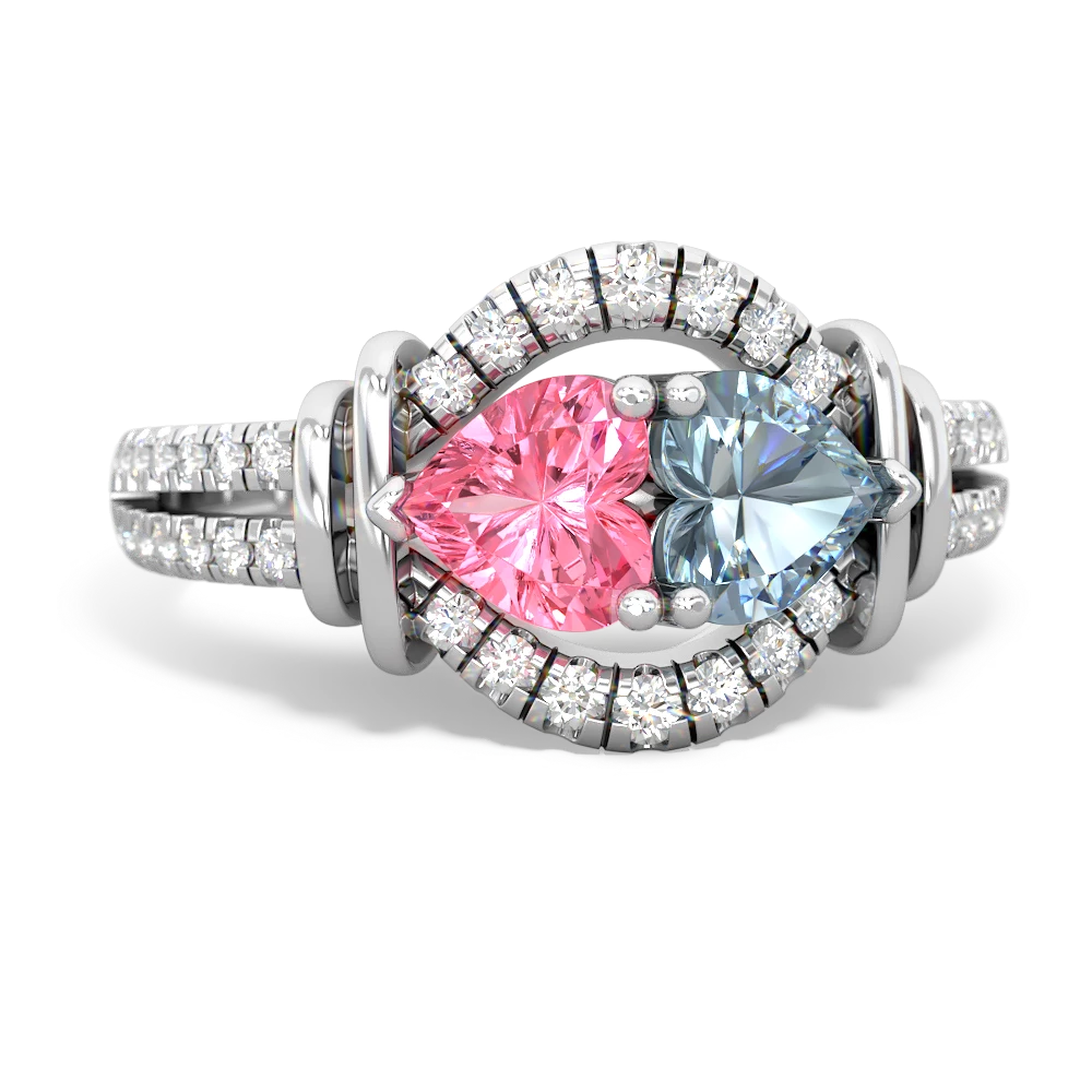 Lab Pink Sapphire Art-Deco Keepsake 14K White Gold ring R5630