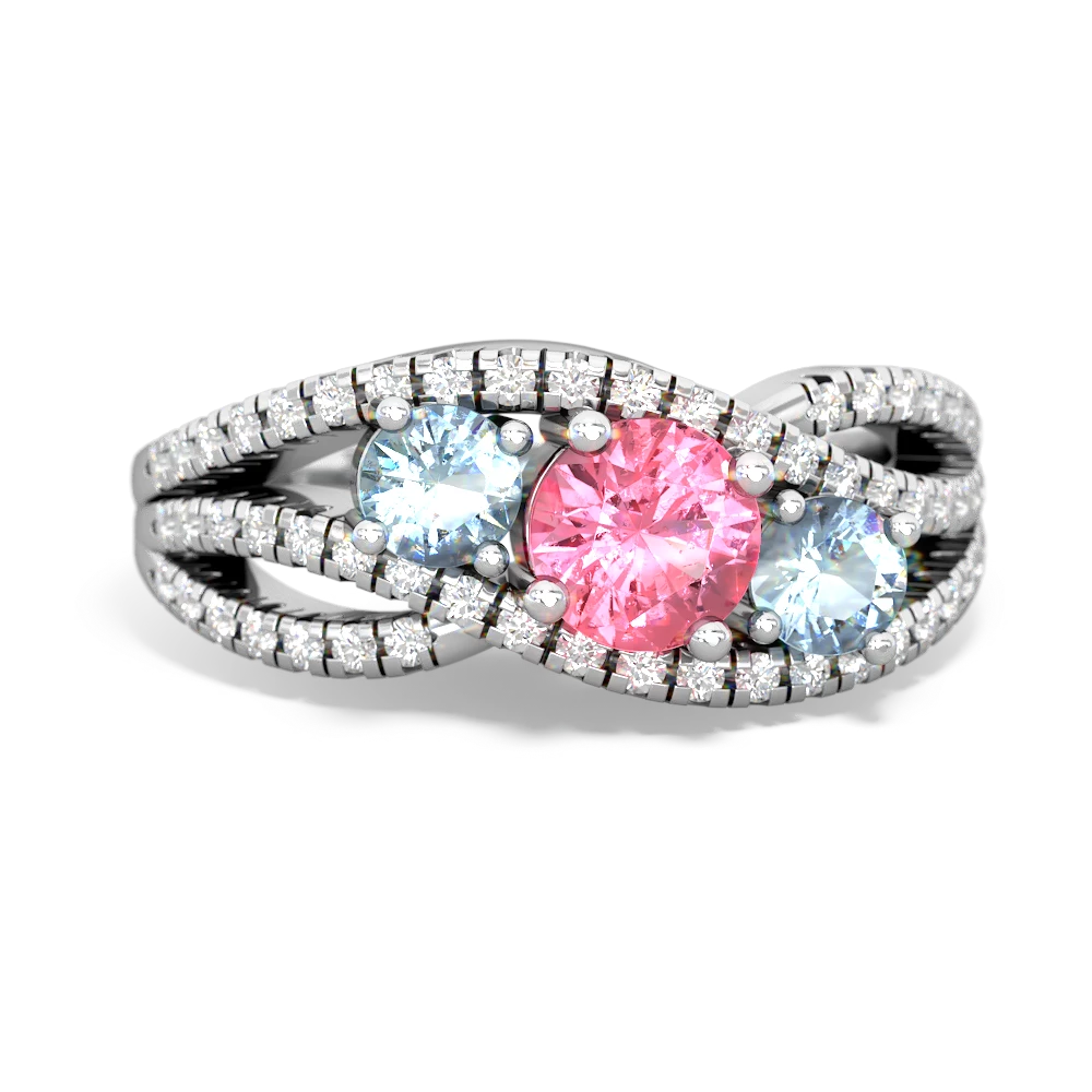 Lab Pink Sapphire Three Stone Aurora 14K White Gold ring R3080