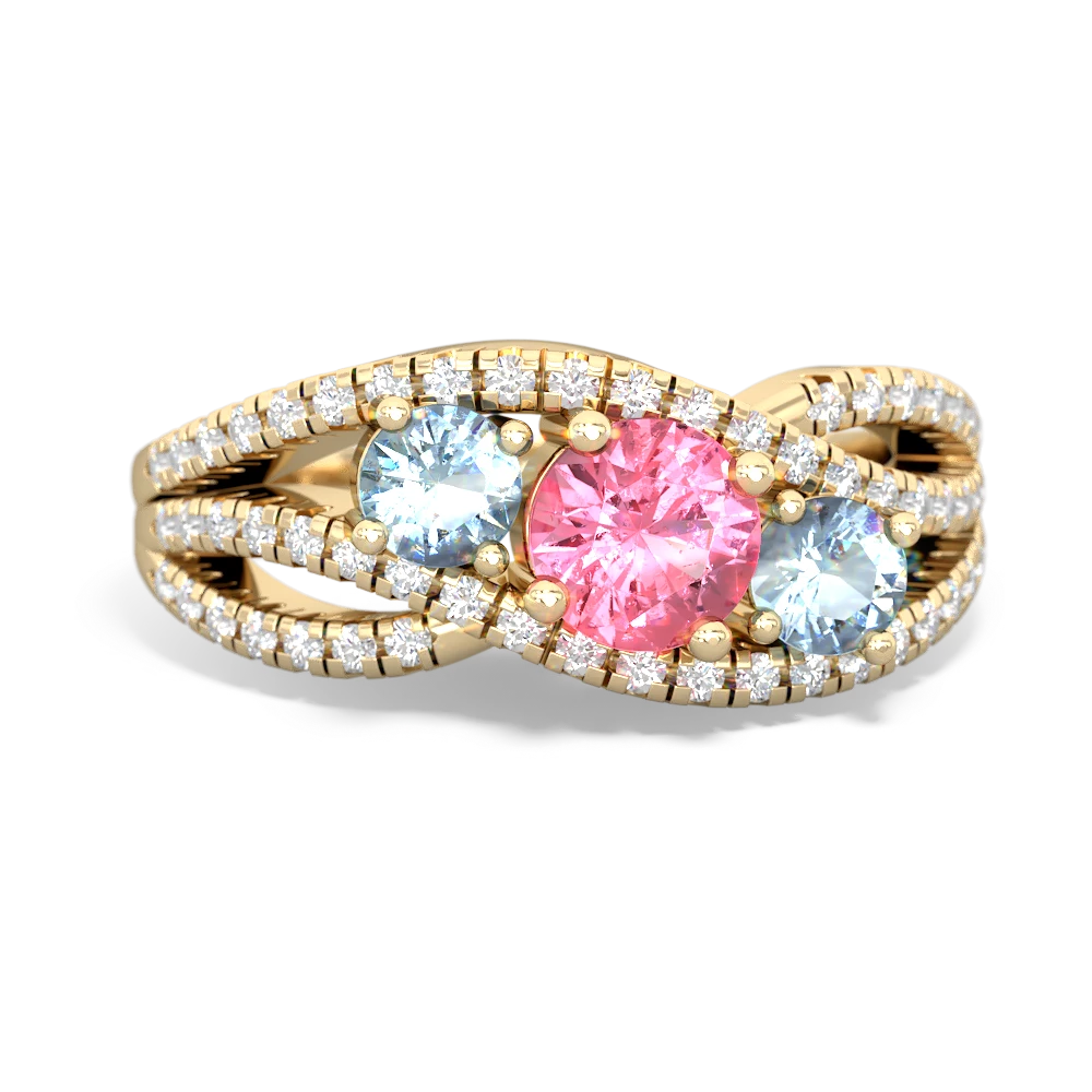 Lab Pink Sapphire Three Stone Aurora 14K Yellow Gold ring R3080