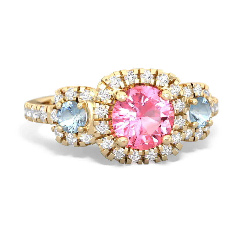 Lab Pink Sapphire Regal Halo 14K Yellow Gold ring R5350