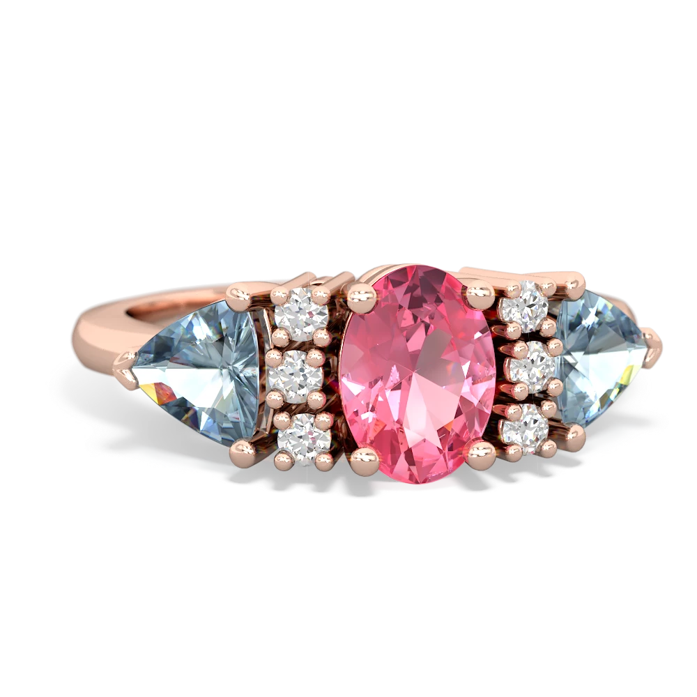 Lab Pink Sapphire Antique Style Three Stone 14K Rose Gold ring R2186