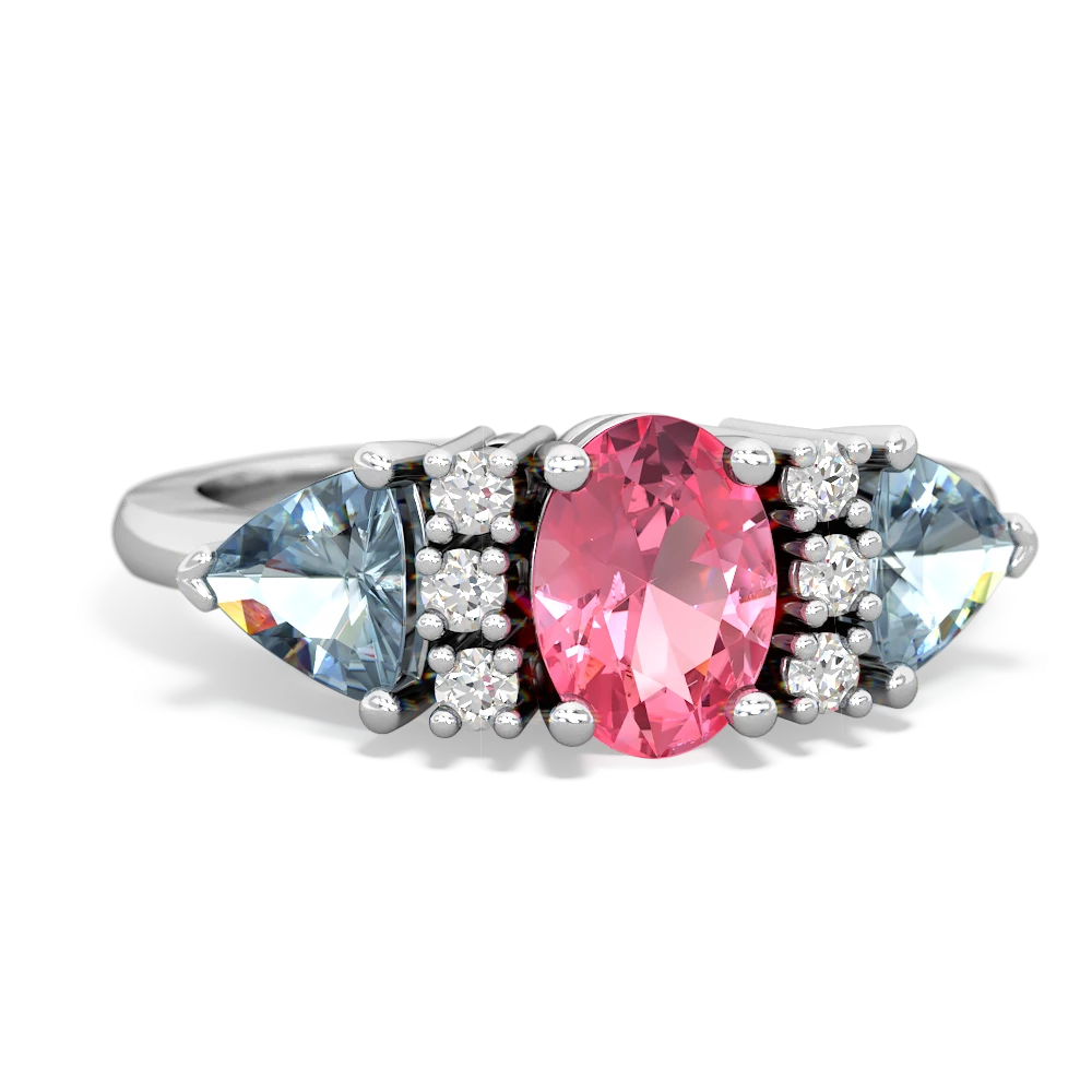 Lab Pink Sapphire Antique Style Three Stone 14K White Gold ring R2186