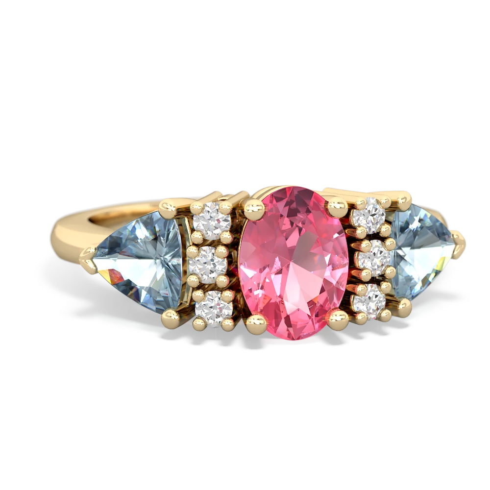 Lab Pink Sapphire Antique Style Three Stone 14K Yellow Gold ring R2186