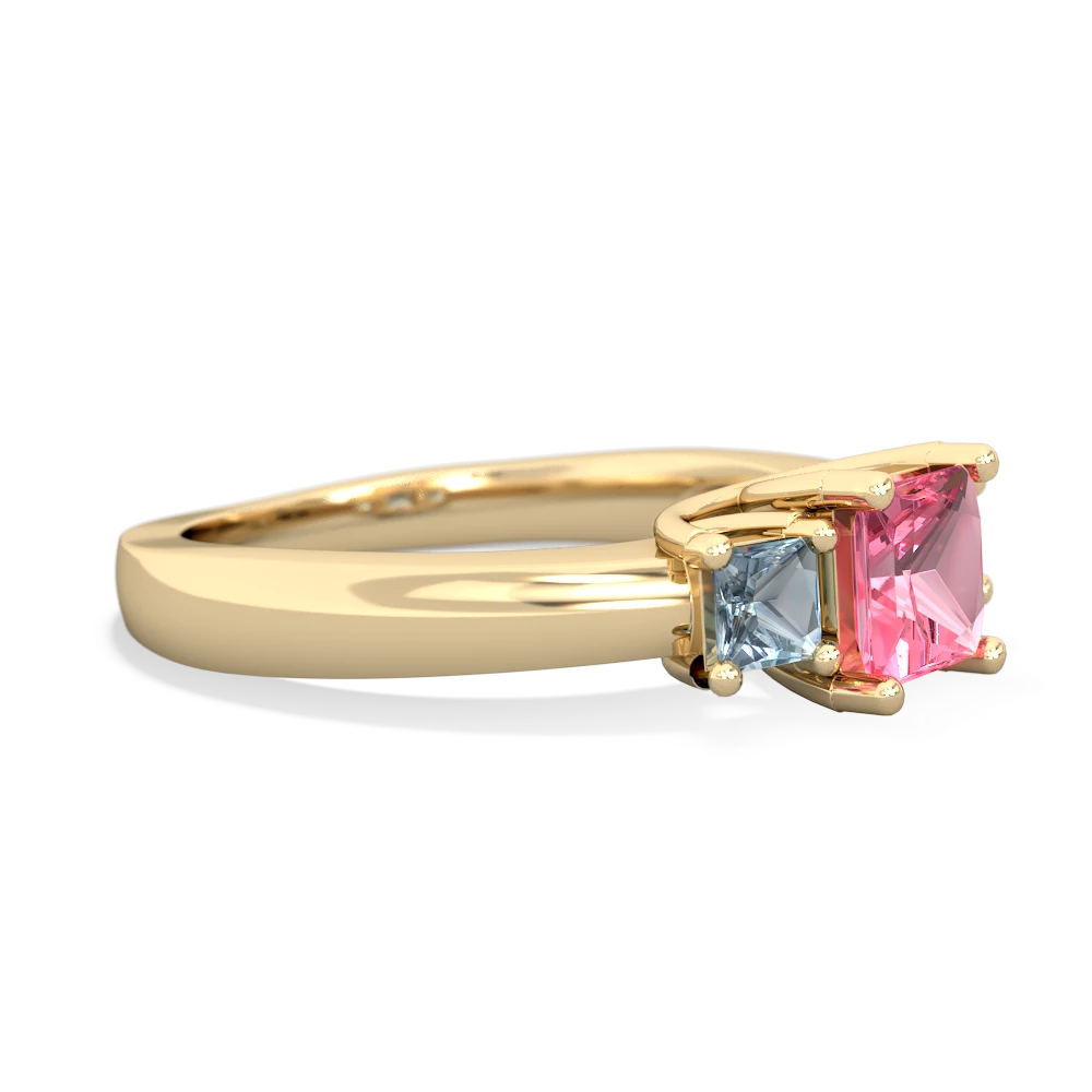 Lab Pink Sapphire Three Stone Trellis 14K Yellow Gold ring R4015