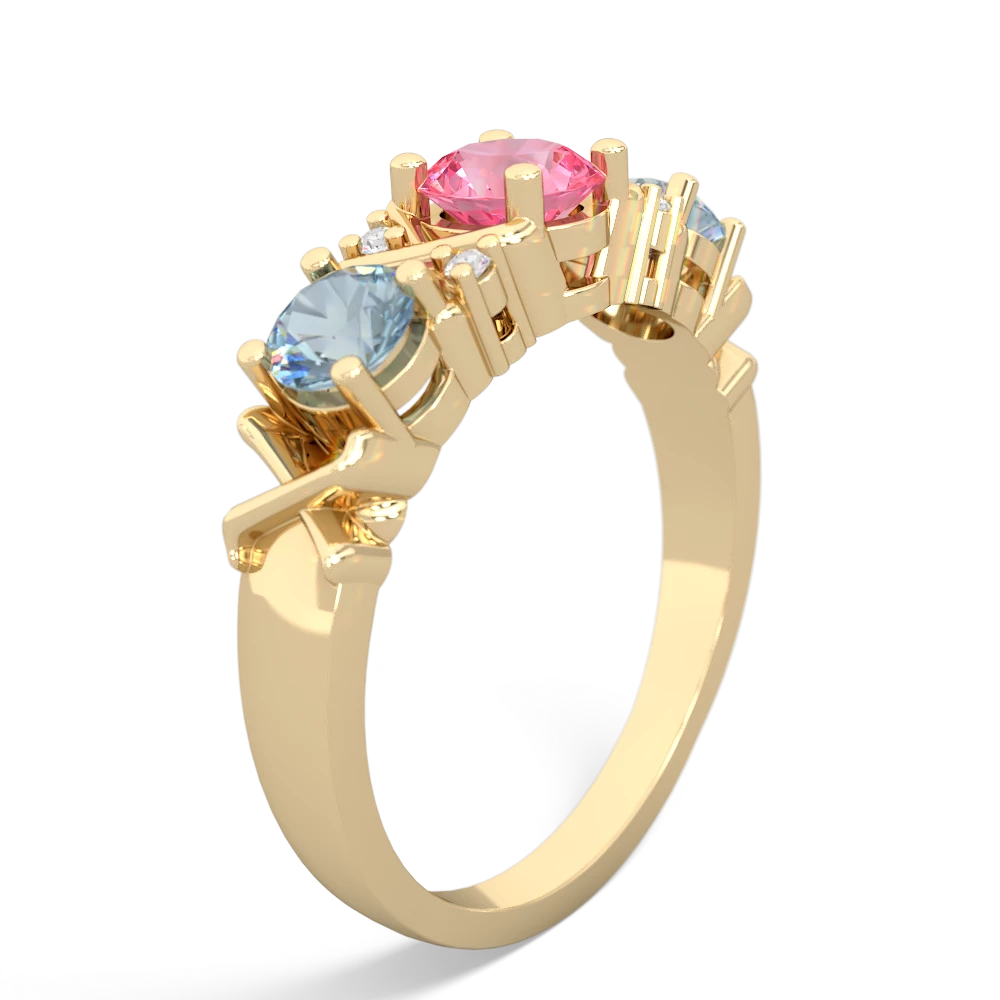 Lab Pink Sapphire Hugs And Kisses 14K Yellow Gold ring R5016