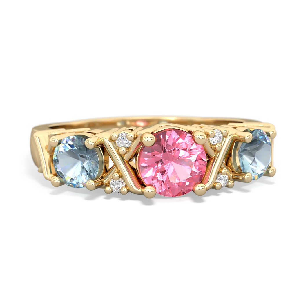 Lab Pink Sapphire Hugs And Kisses 14K Yellow Gold ring R5016