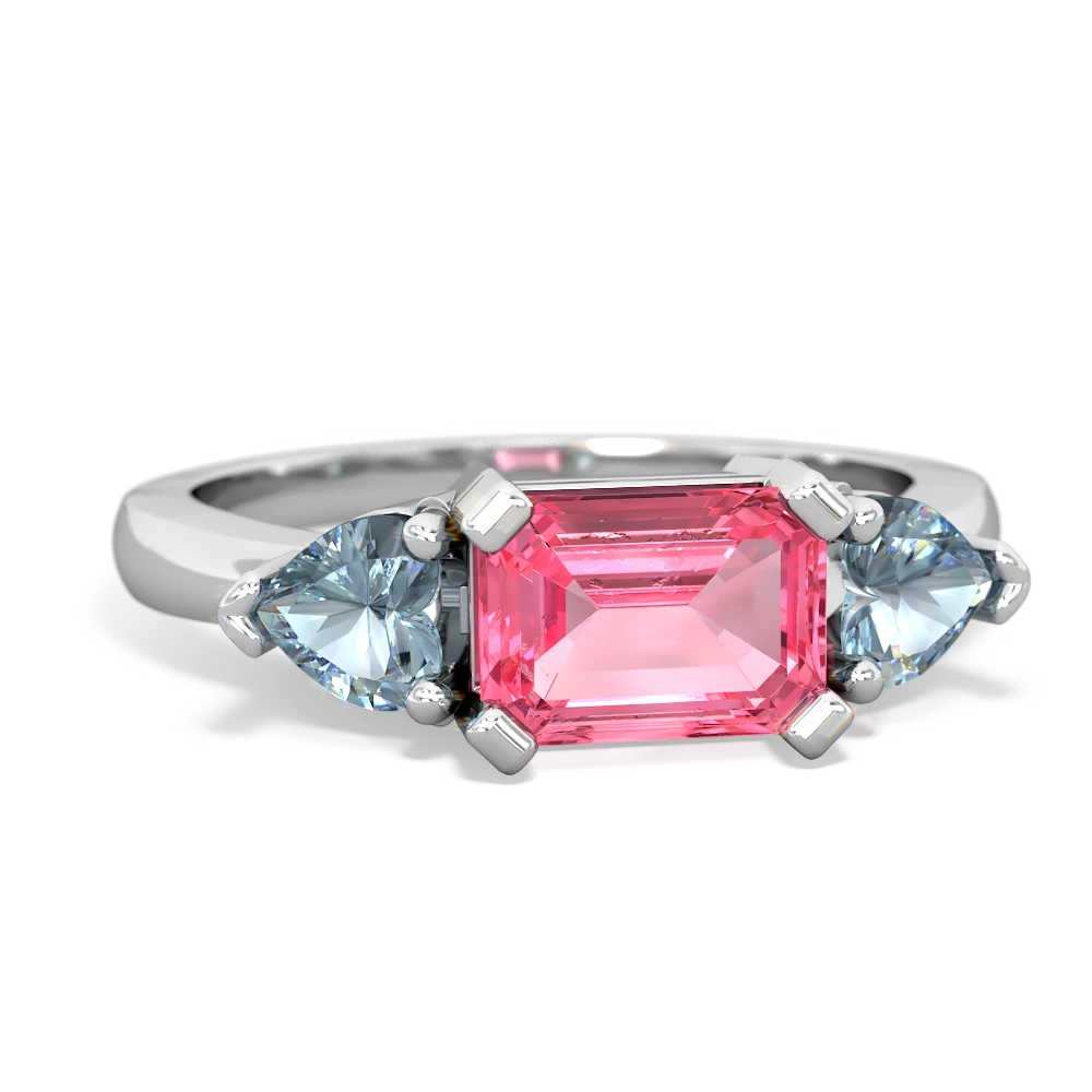 Lab Pink Sapphire Three Stone 14K White Gold ring R5235