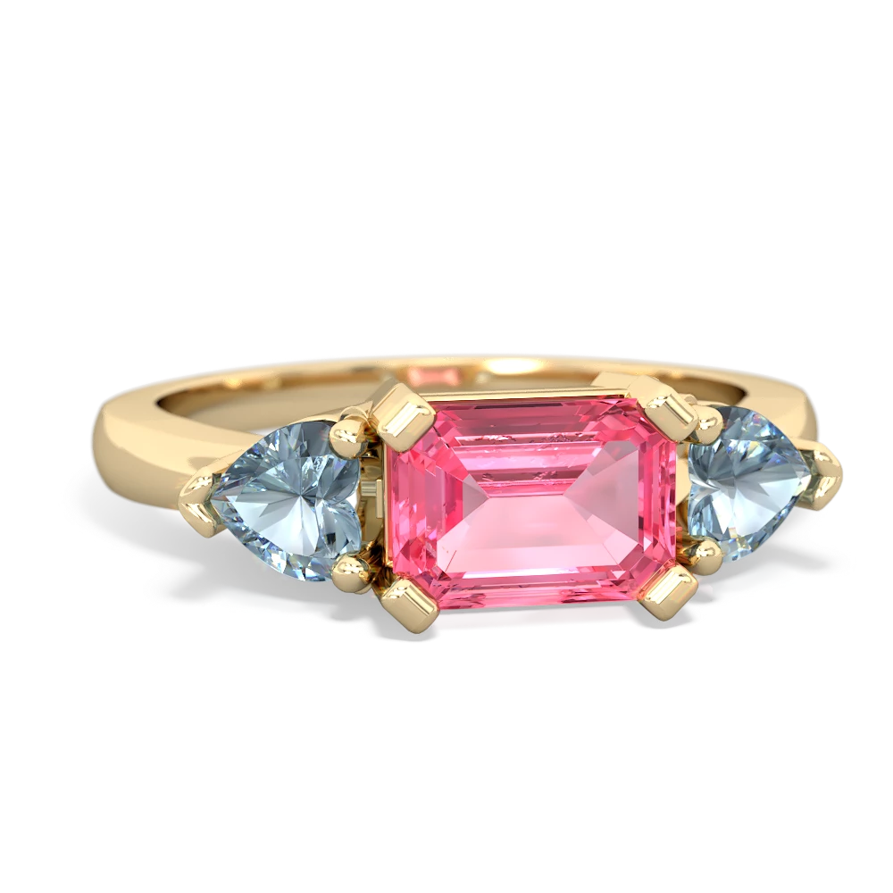 Lab Pink Sapphire Three Stone 14K Yellow Gold ring R5235