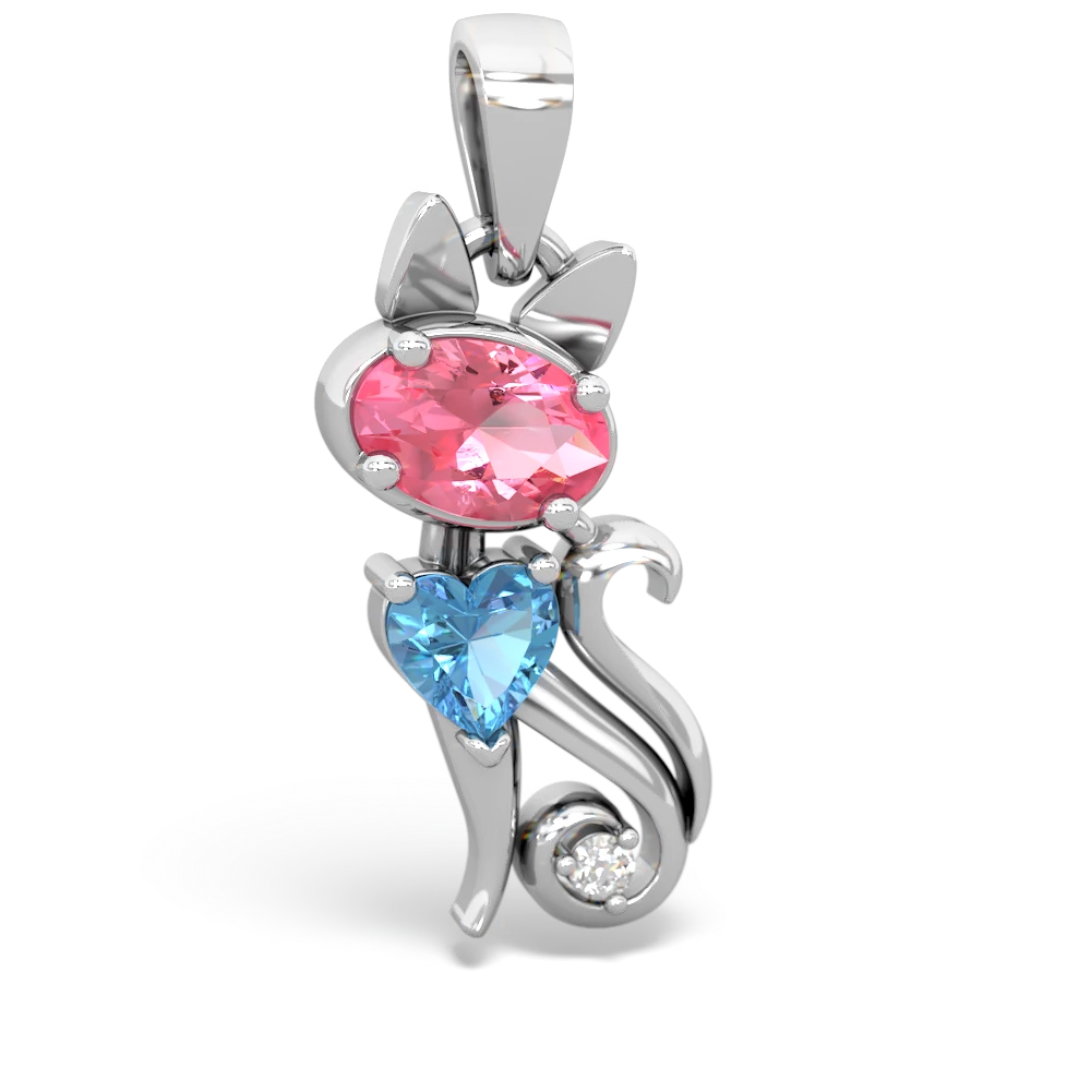 Lab Pink Sapphire Kitten 14K White Gold pendant P5780