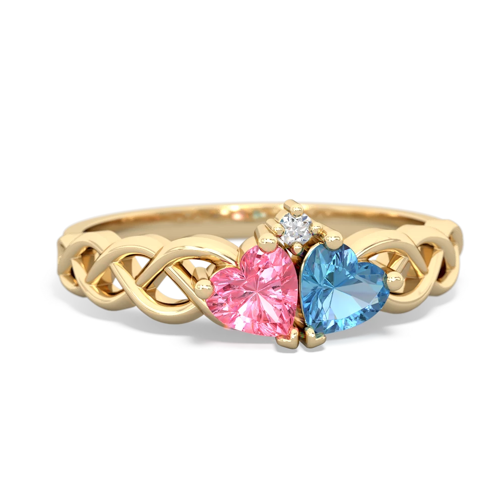 Lab Pink Sapphire Heart To Heart Braid 14K Yellow Gold ring R5870