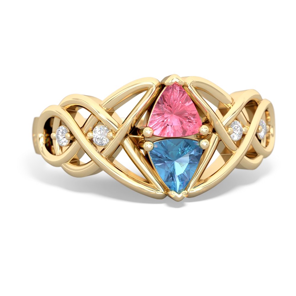 Lab Pink Sapphire Keepsake Celtic Knot 14K Yellow Gold ring R5300