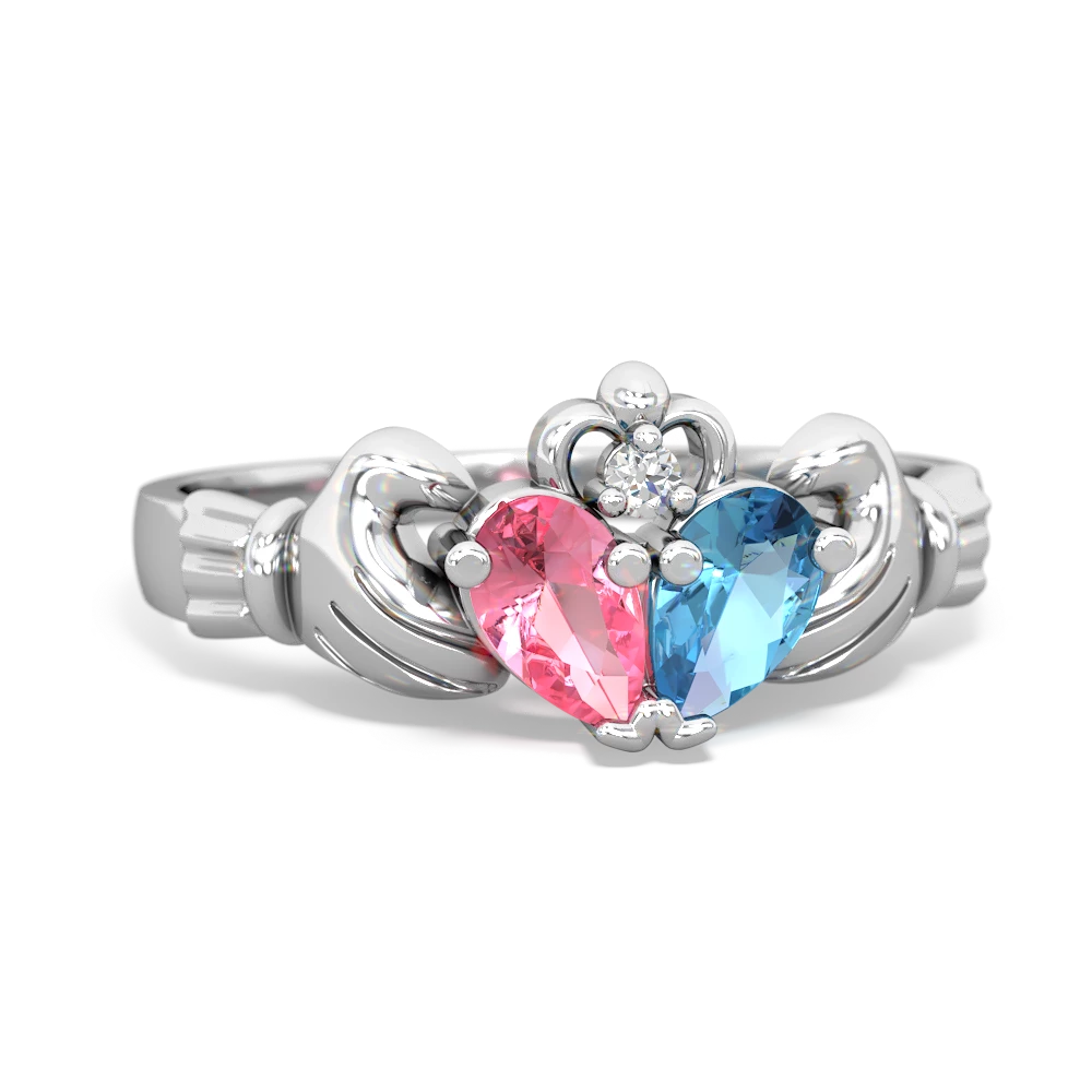 Lab Pink Sapphire 'Our Heart' Claddagh 14K White Gold ring R2388